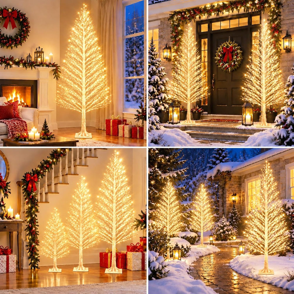 Rossesay 1 Pack 7ft-1500led Christmas Lighted Birch Tree Warm White Lights