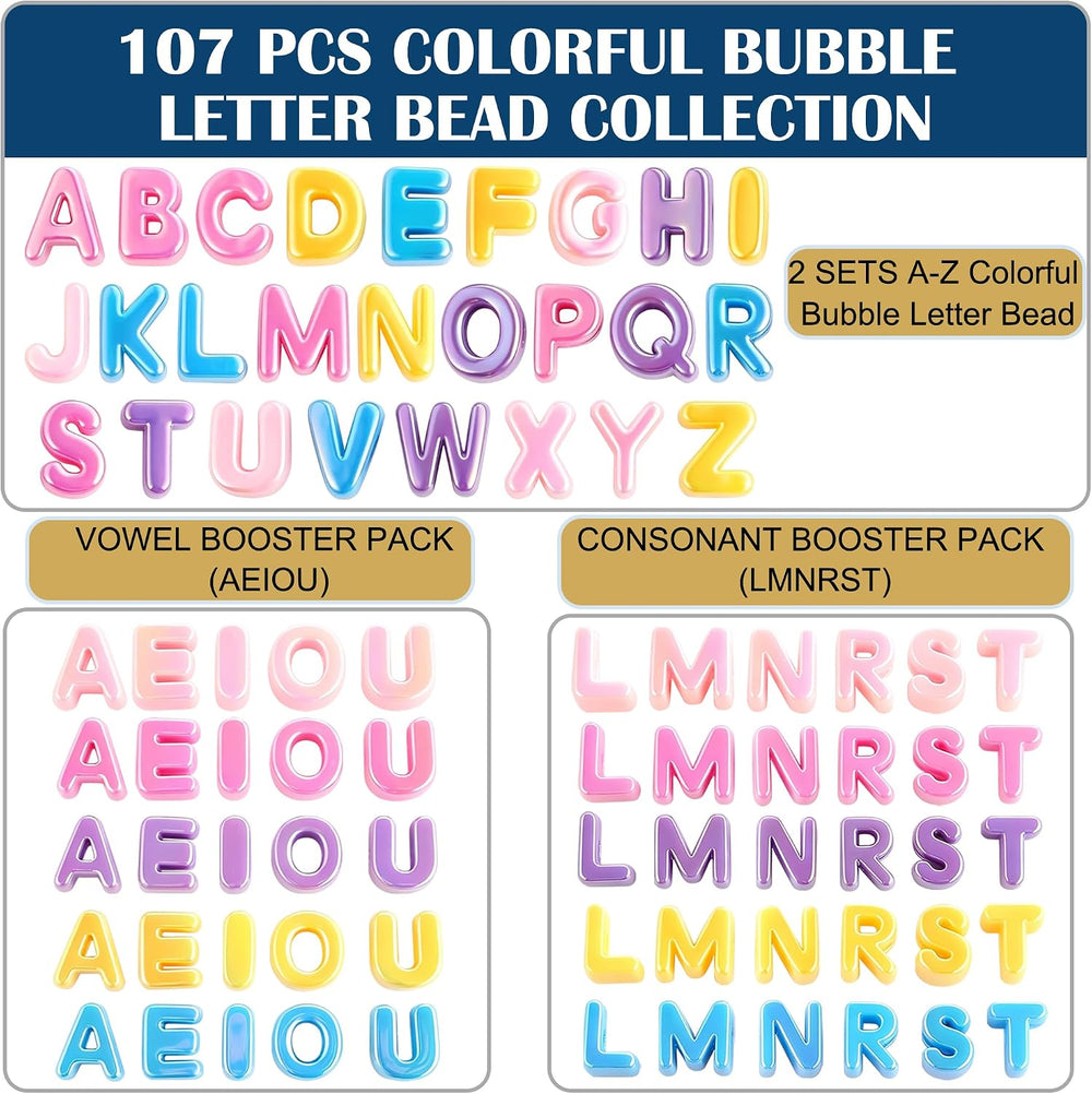 107Pcs Bubble Letter Beads for Keychains-Acrylic Chunky Alphabet Bead