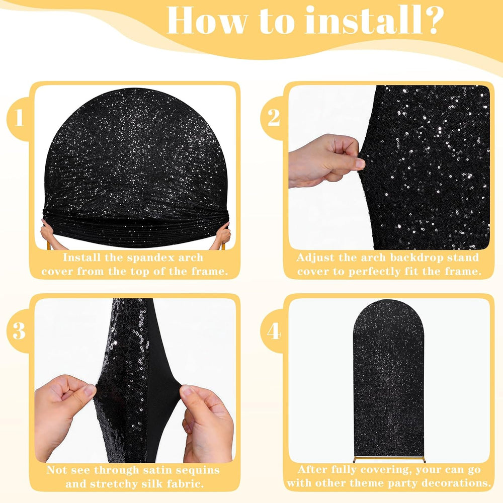 Black Arch Backdrop Covers Set of 3 Sequin Backdrop Arch Cloth for Wedding