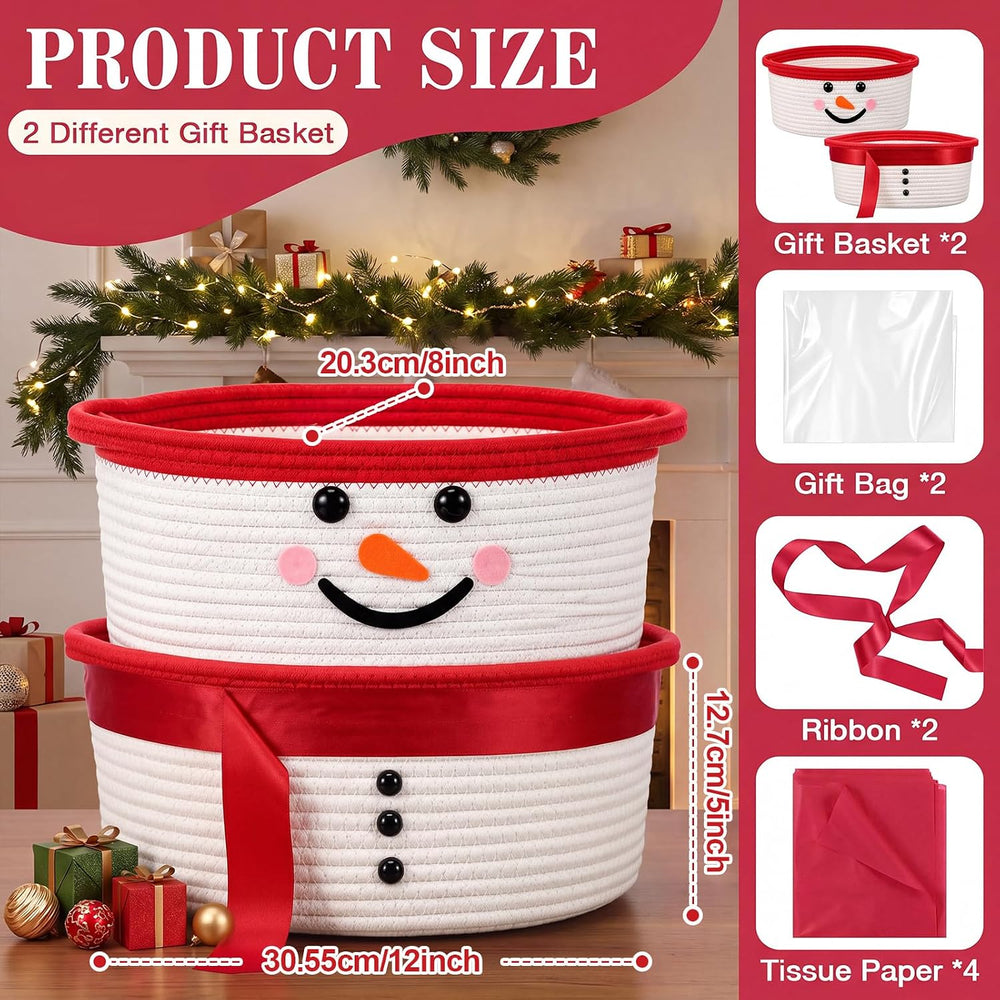 Zopeal 2 Pcs Christmas Red Snowman Gift Basket Empty, 15 x 11 x 6 Inch