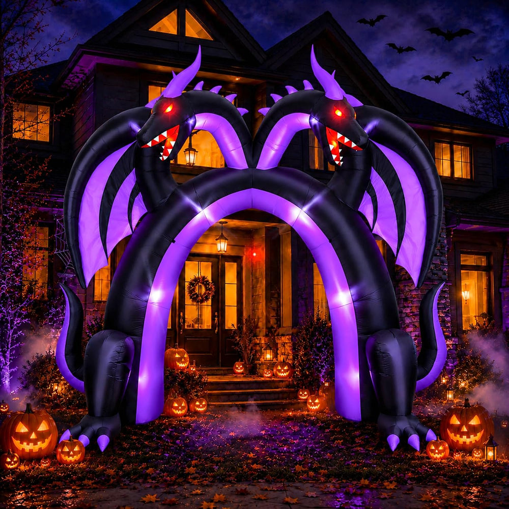 10FT Halloween Inflatable Dragon Archway, Double Headed Walk Through Decor