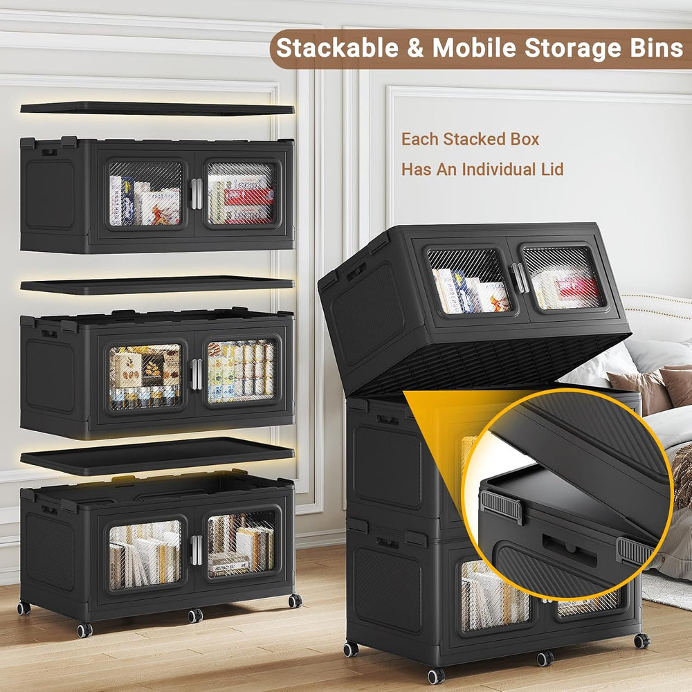 BROVIEW 660qt Extra Large Stackable Storage Bins with Lids Black 3 Pack
