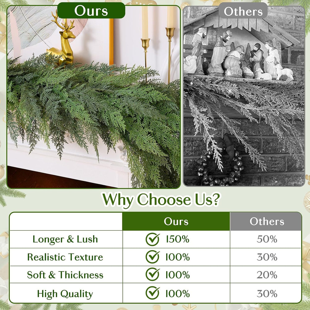 2 Pack 9FT Christmas Cedar Garland with Lights, Faux Greenery Garland