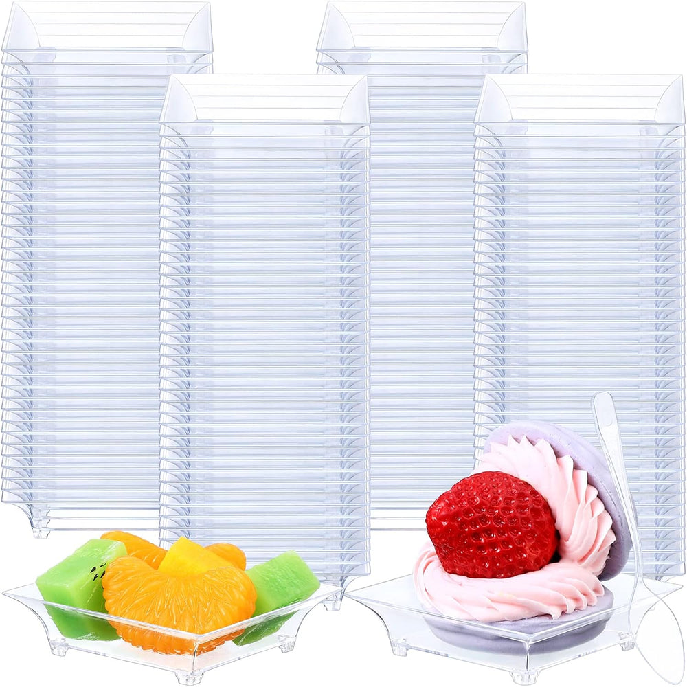 300 Sets Mini Dessert Plates with Spoons 1 oz 2.4 in, Elegant