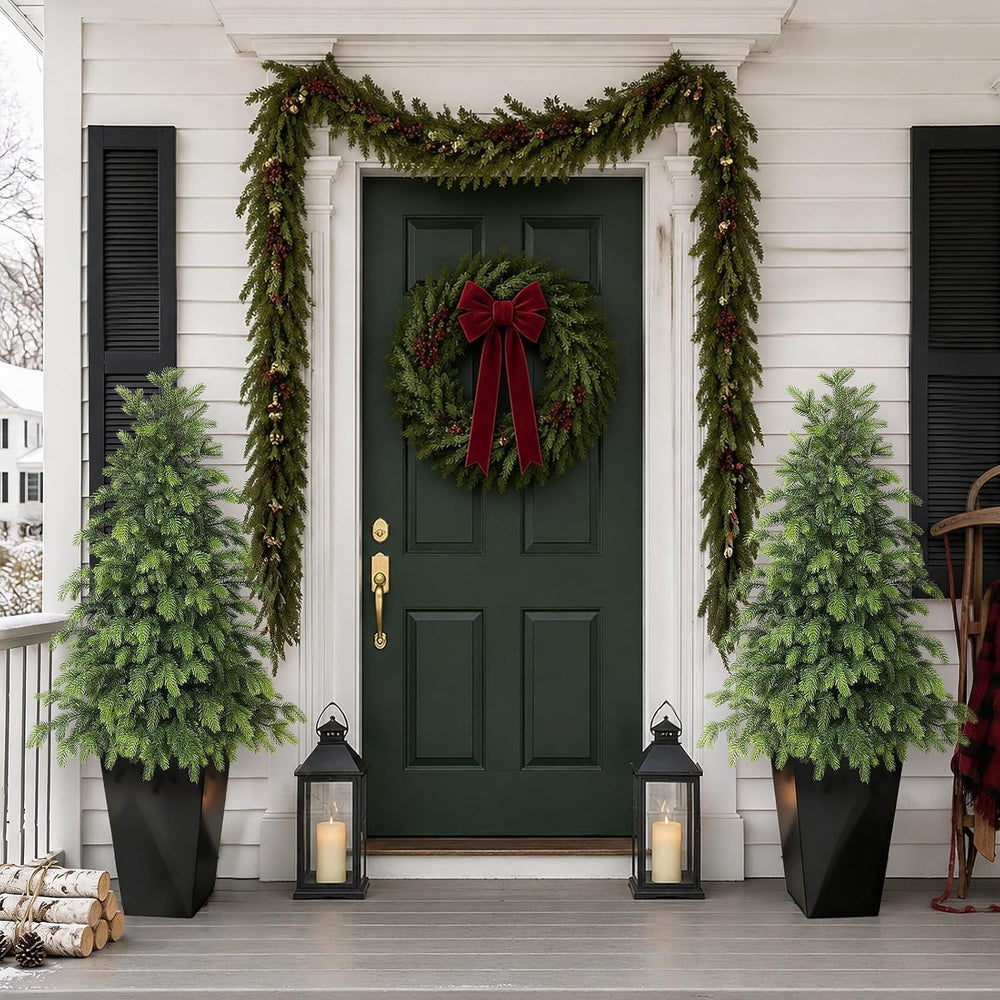 2Pcs 4FT Artificial Norfolk Pine Christmas Potted Trees for Porch Decor