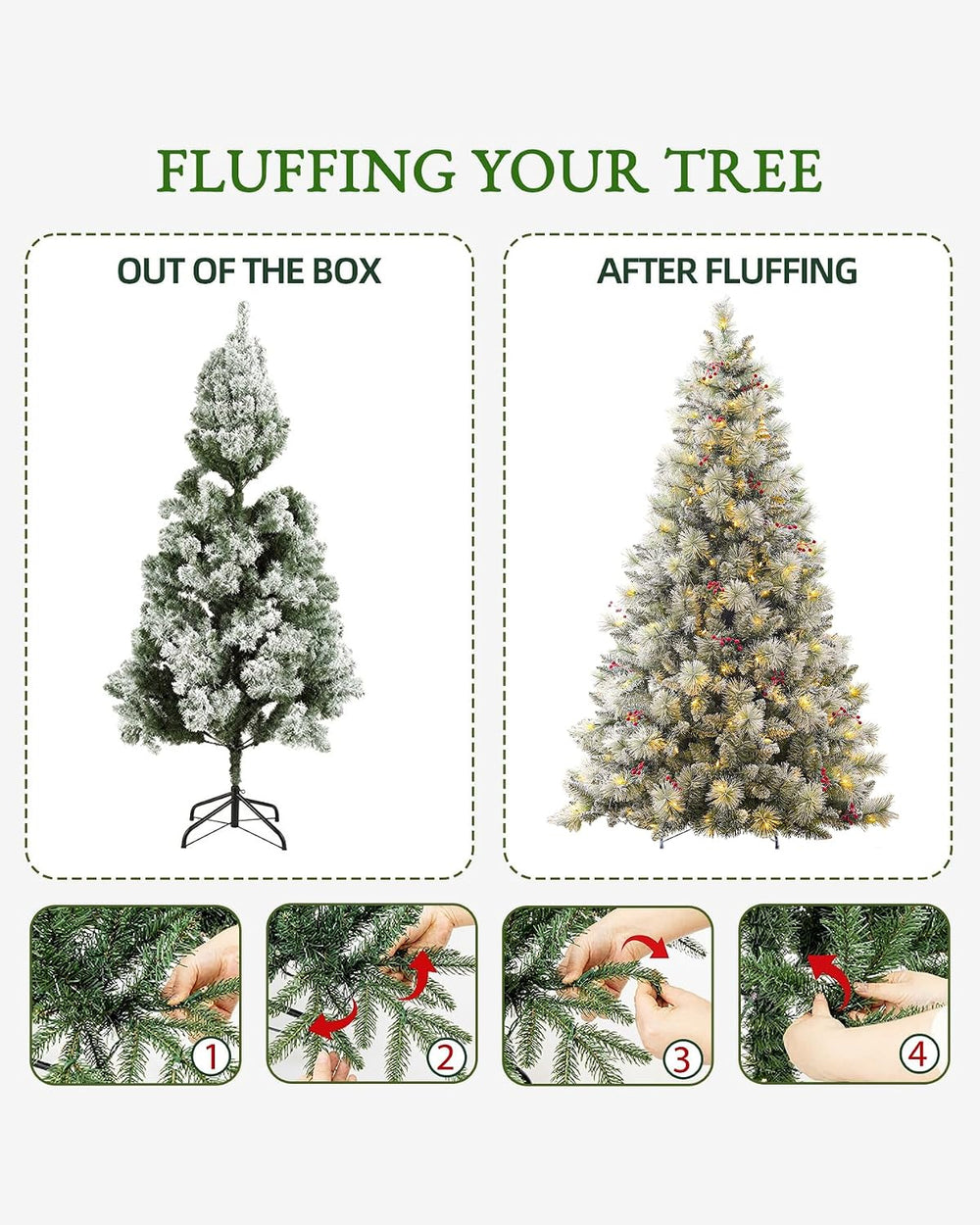 Hykolity 6 ft Prelit Snow Flocked Christmas Tree with 250 Warm White LED Ligh...