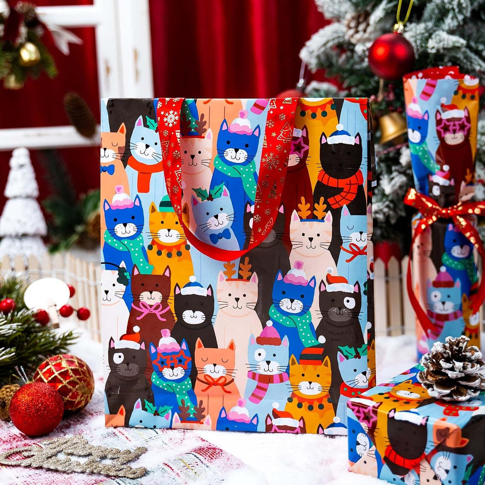 Burymento Christmas Wrapping Paper Jumbo Roll, Cat Christmas Wrapping Paper