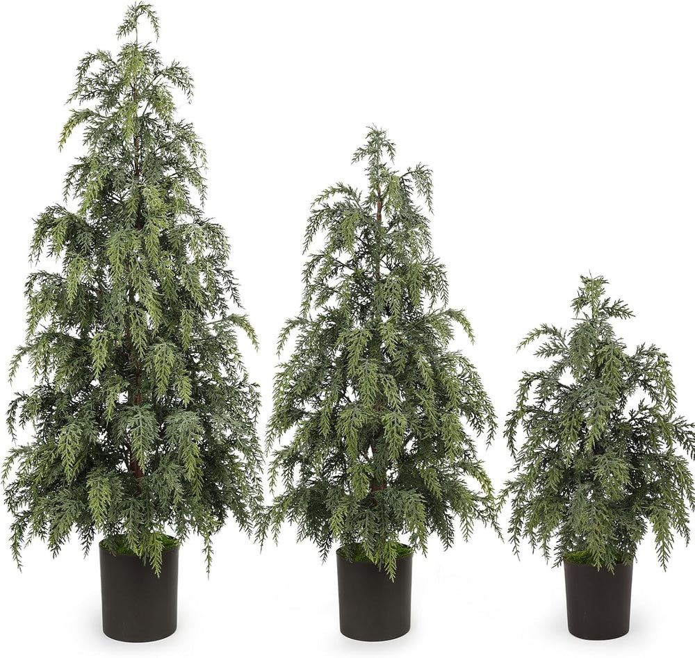 3PCS Christmas Artificial Cedar Trees for Outdoors Decorations, 2FT/3FT/4FT