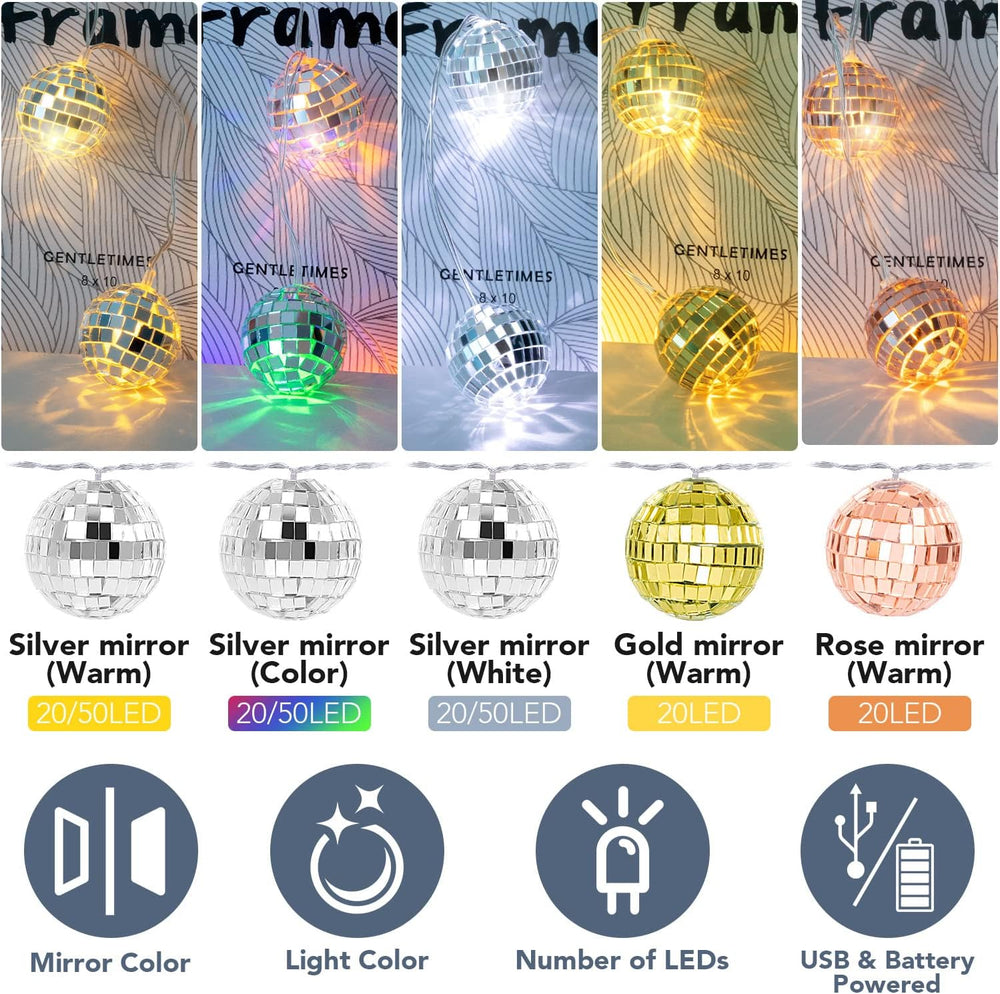 50 LED 16.4Ft Disco Ball String Light - Battery Powered and USB Plug, Disco B...