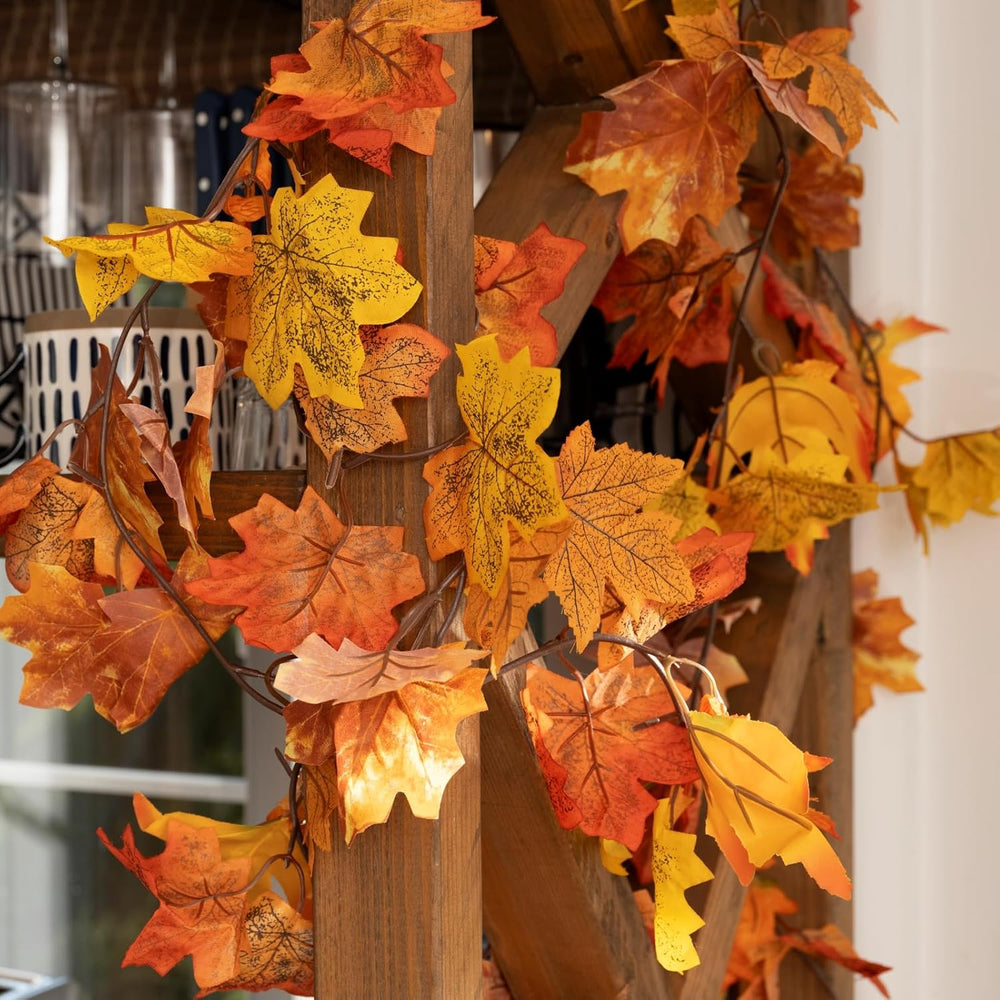 12 Pack Fall Leaf Garland, 5.9Ft Artificial Maple Leaf Garland Fall Leaves Au...
