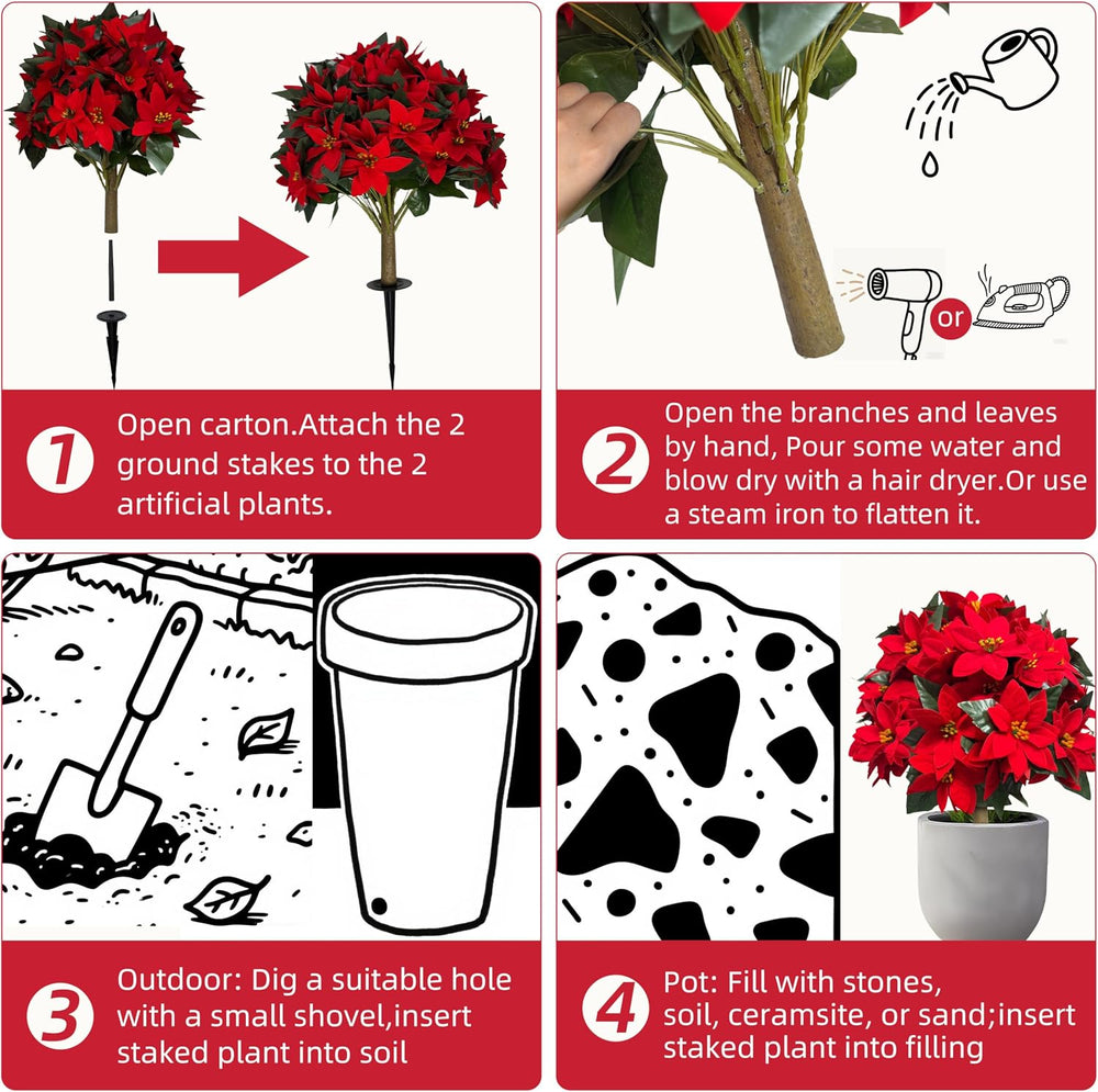 27'' Christmas Outdoor Artificial Poinsettia Flower Topiary Tree 2PCS