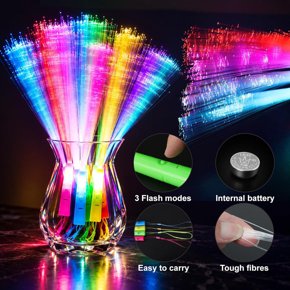 50 Pack LED Fiber Optic Wands, Multicolor Light Up Party Supplies