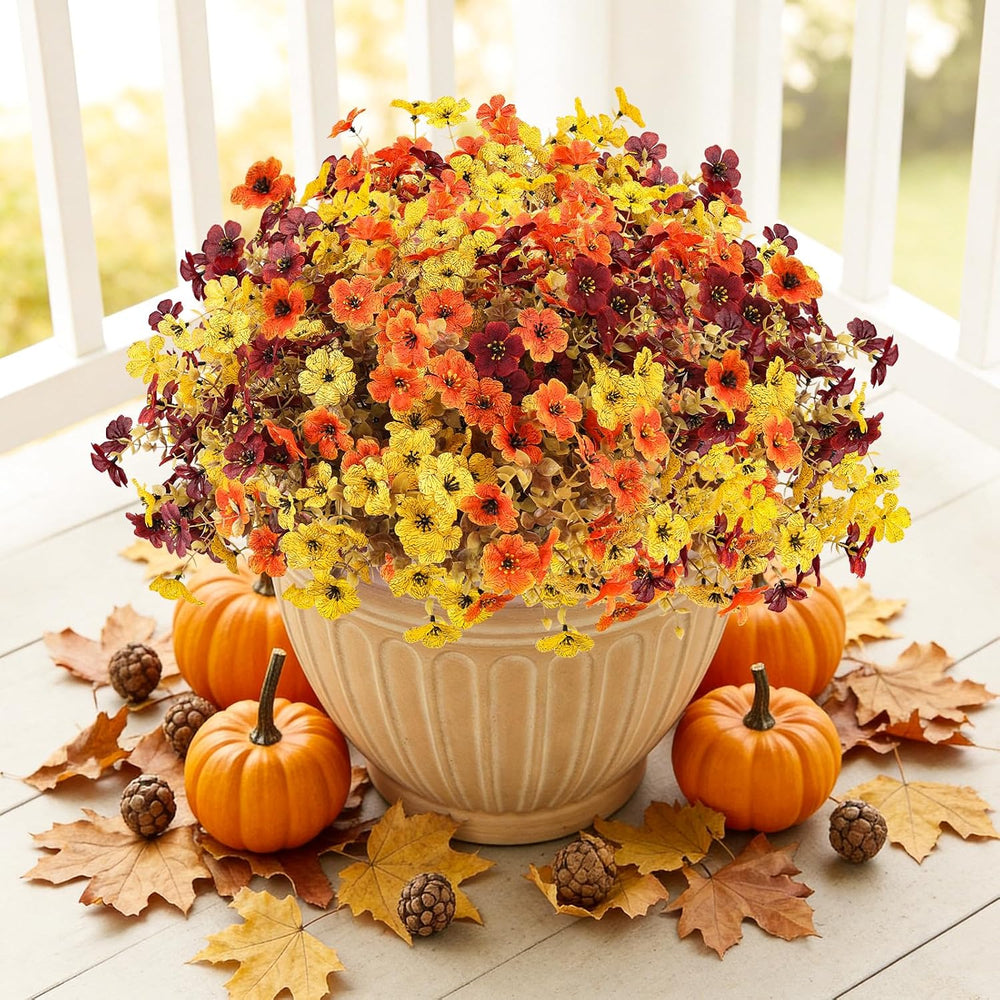 Artificial Fall Flowers Outdoors UV Resistant Fake Mums Bulk Outside Faux Mum...
