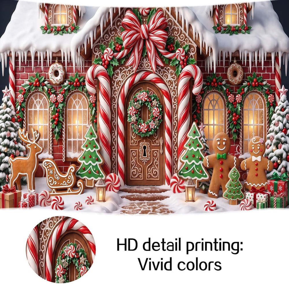 Christmas Gingerbread House Backdrop Banner Xmas Party Decor