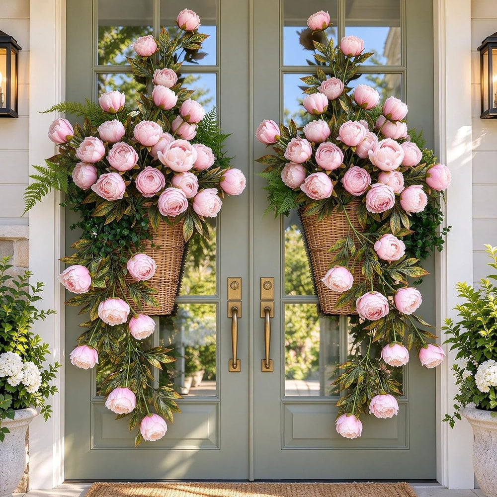 Artificial Peony Flowers, 8 Pink Faux Silk Floral Stems for Vase
