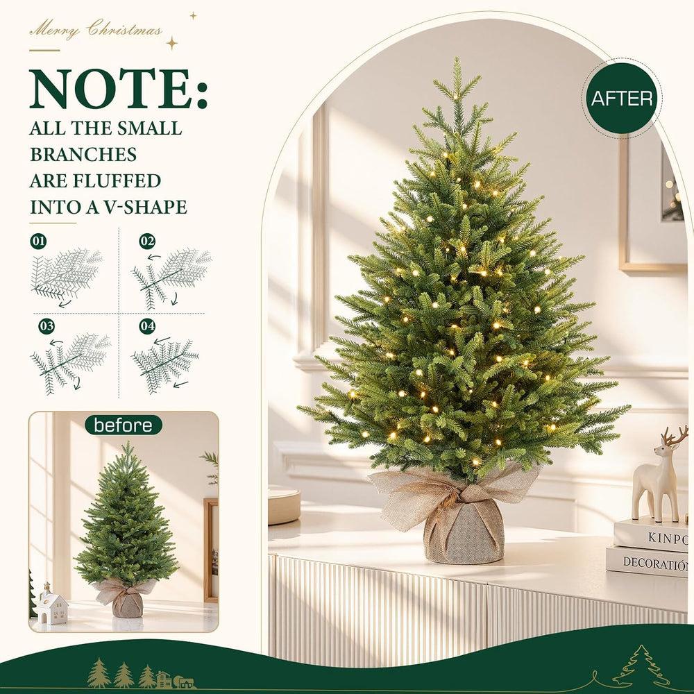 Alupssuc 3ft Prelit Artificial Mini Christmas Tree for Tabletop Desk Decor