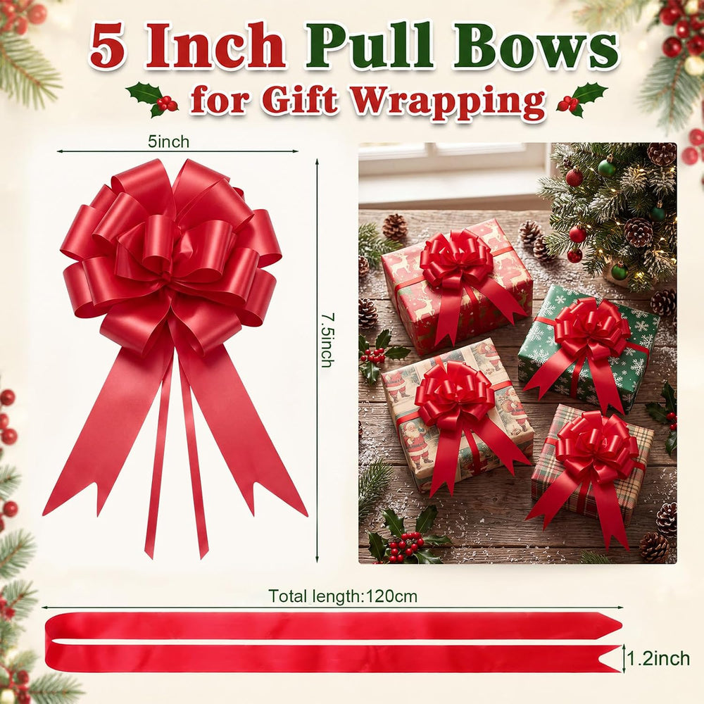 200 Pcs 5 Inch Christmas Pull Bows, Red