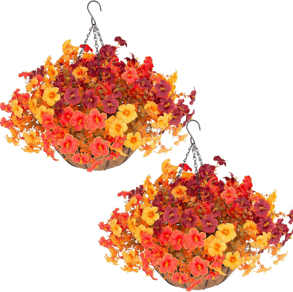 Daynight 2 Set Artificial Fall Hanging Basket with 24 Pcs Petunias Outdoor