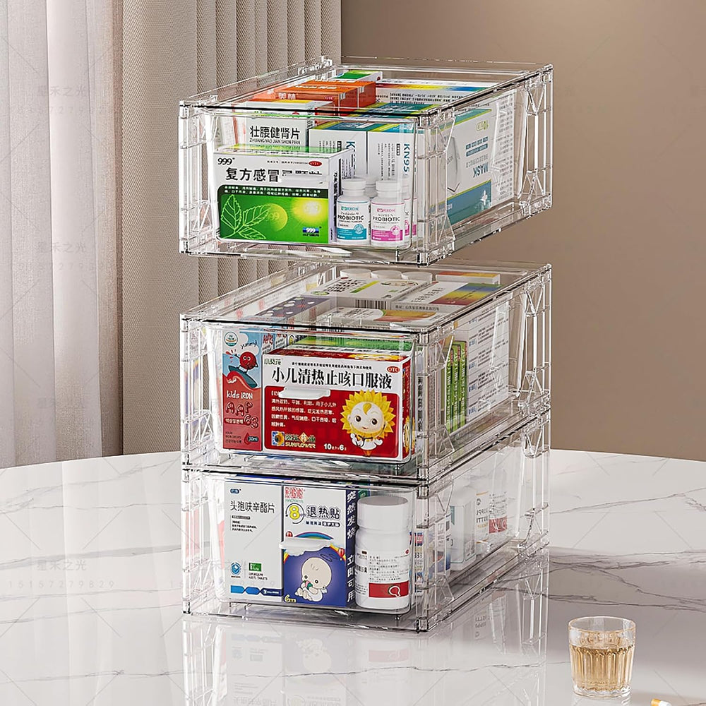 Clear Pulling Medicine Drawer First Aid Kit Box for Bathroom, Cabinet, Closet...