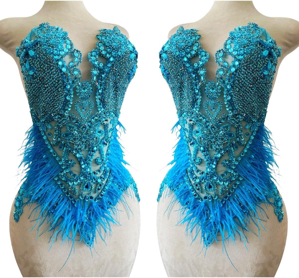 Pure Handmade Bodice lace Rhinestones Applique Sewing Stones Beads Crystal Tr...