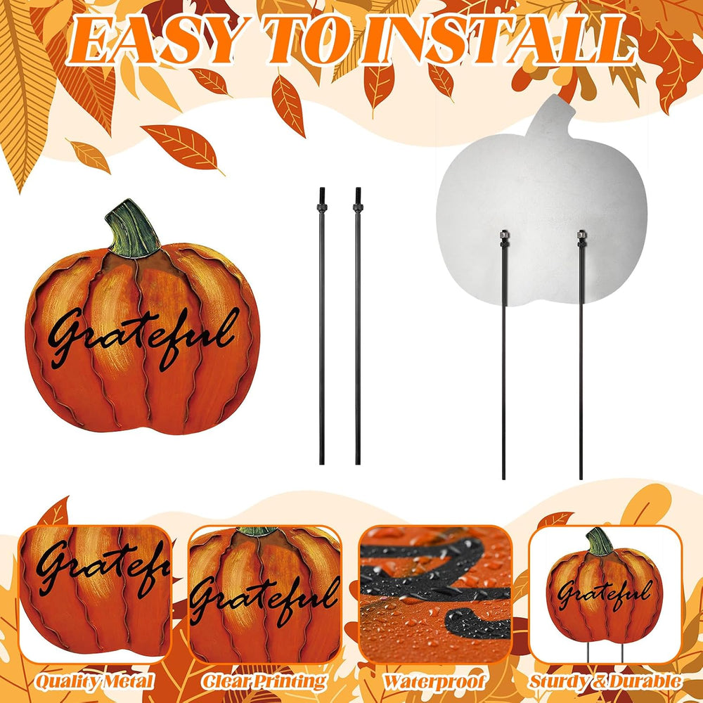 3 Pcs Thanksgiving Fall Outdoor Decor Metal Pumpkin Yard Stakes Decorations