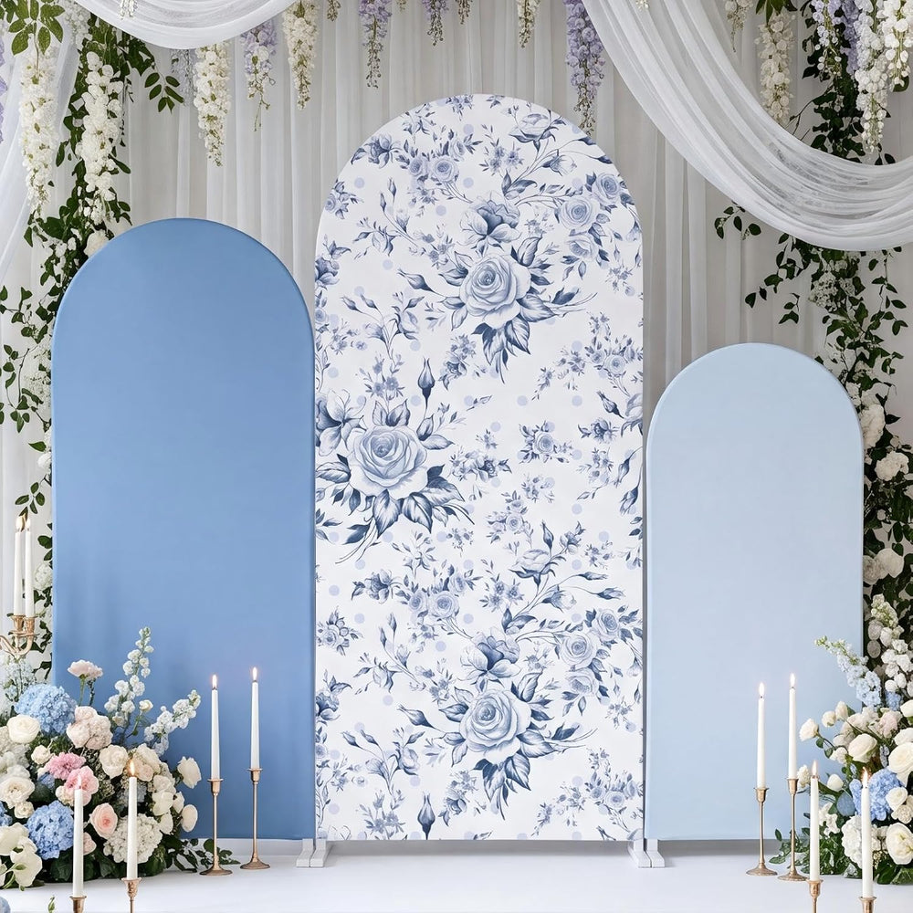 3 Set Arch Backdrop Covers 4ft 5ft 6ft Arch Covers Blue Floral