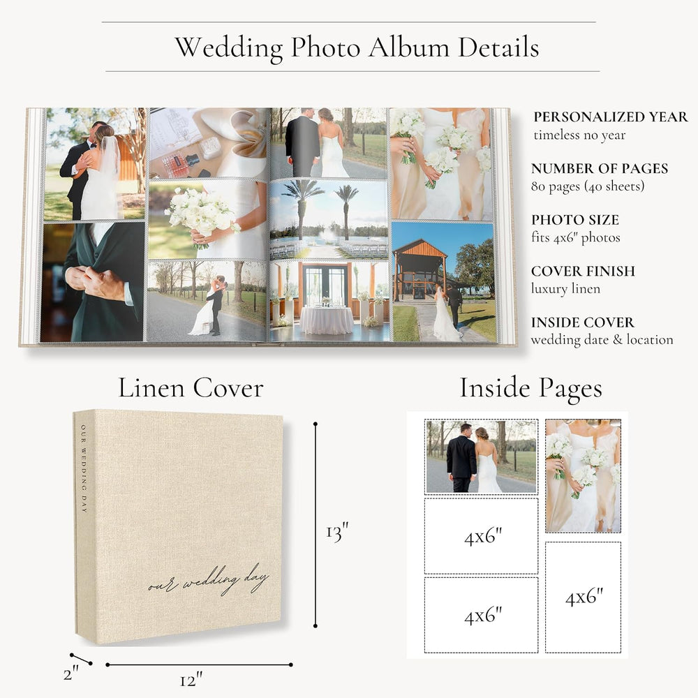Wedding Photo Album for 400 4x6 Pictures - Large Linen Picture Scrapbook