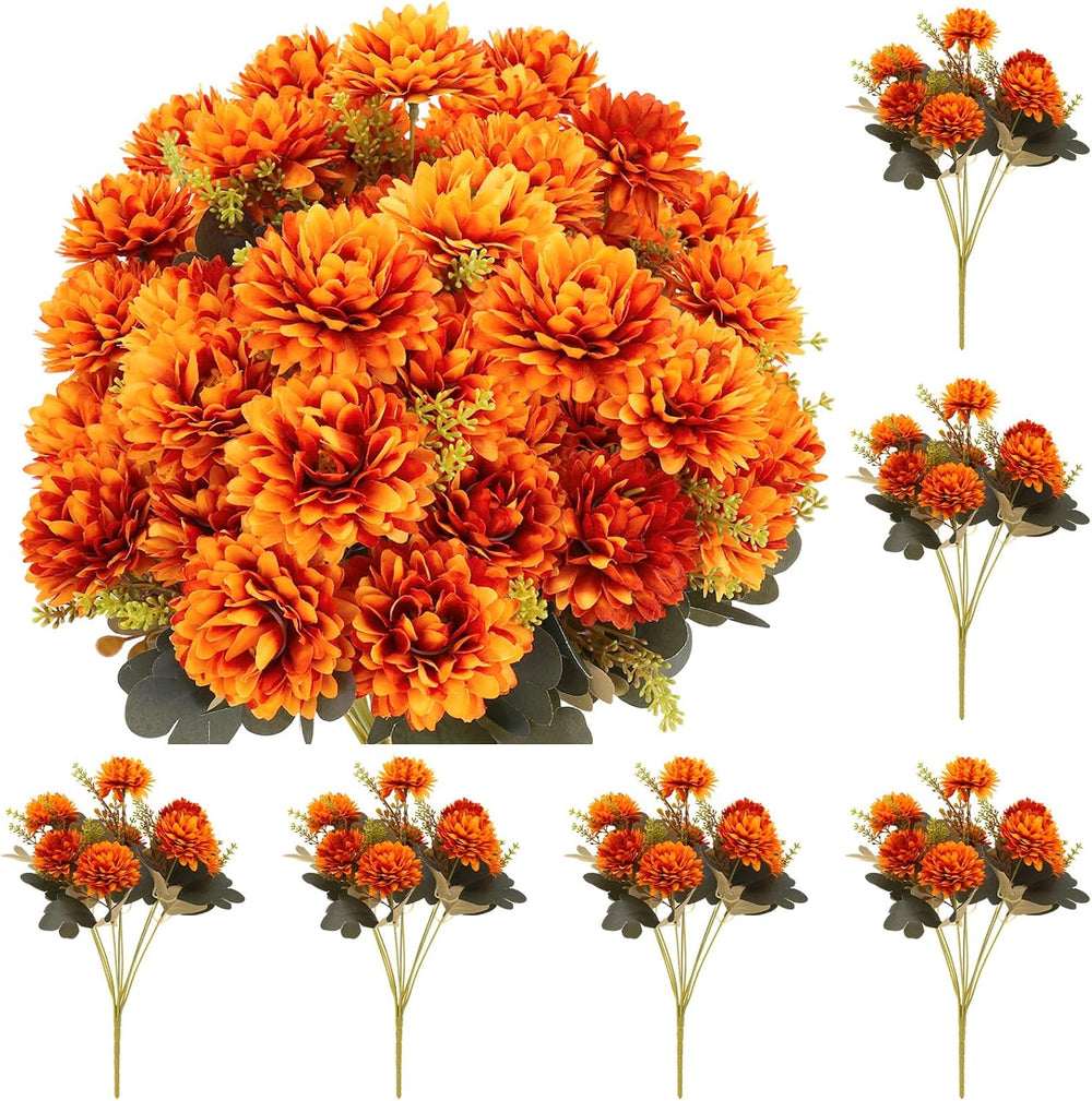 6 Pcs 54 Heads Large Fall Flowers Artificial Mums for Outdoor
