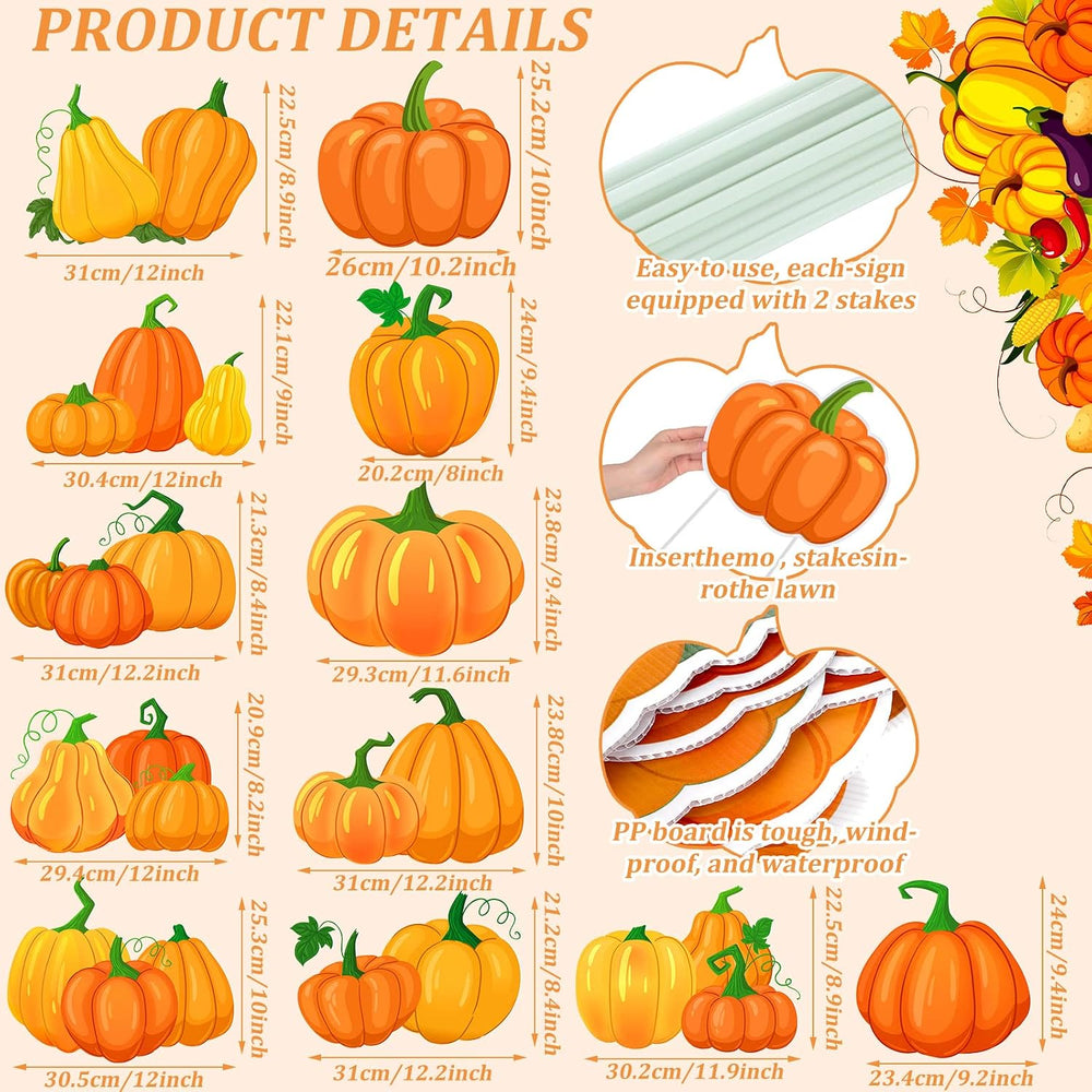 12 Pcs Fall Pumpkin Yard Sign with Stakes, 12 x 10'' Garden Lawn Stakes