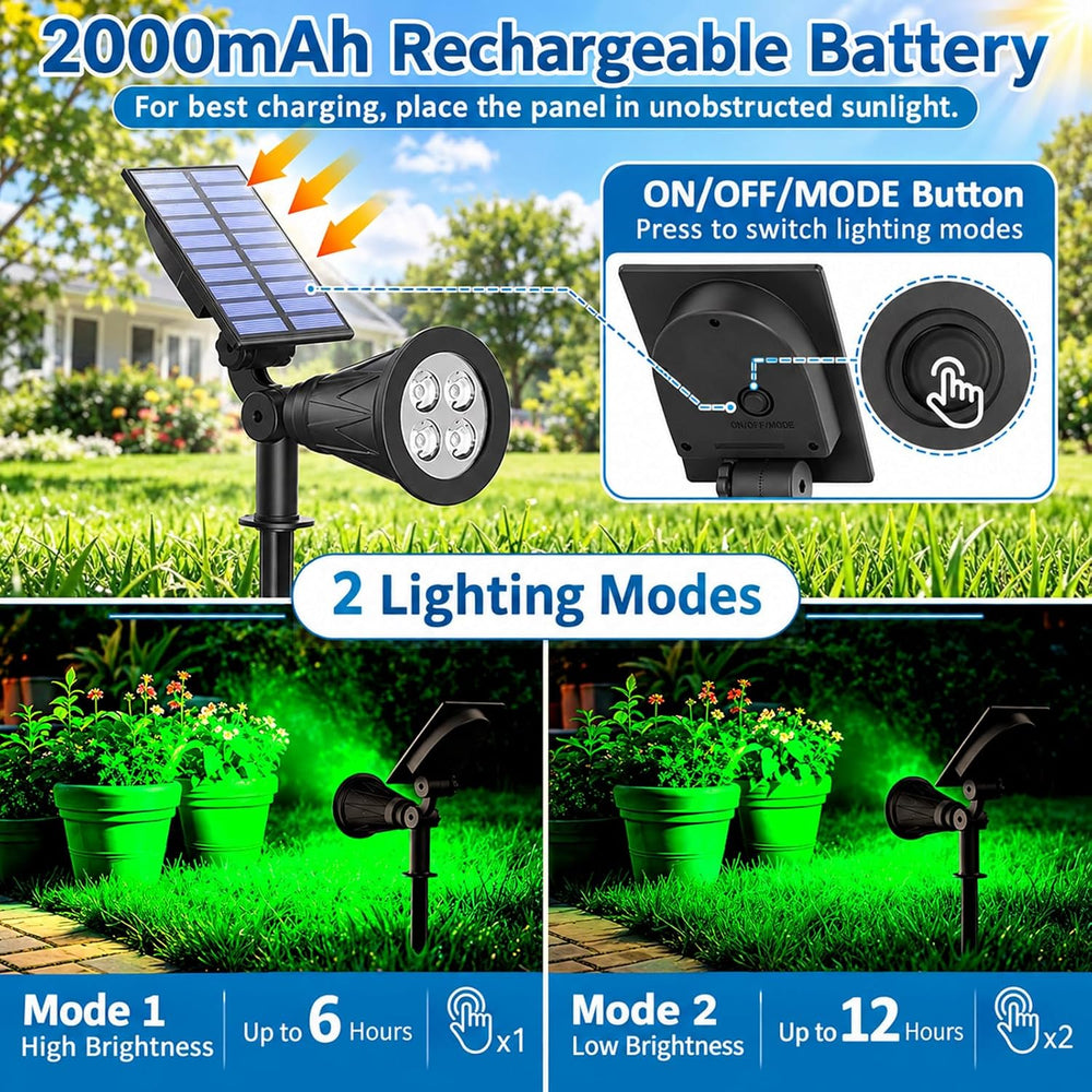 T-SUNUS Green Solar Landscape Spotlights 2 Pack IP65 Waterproof Garden Tree