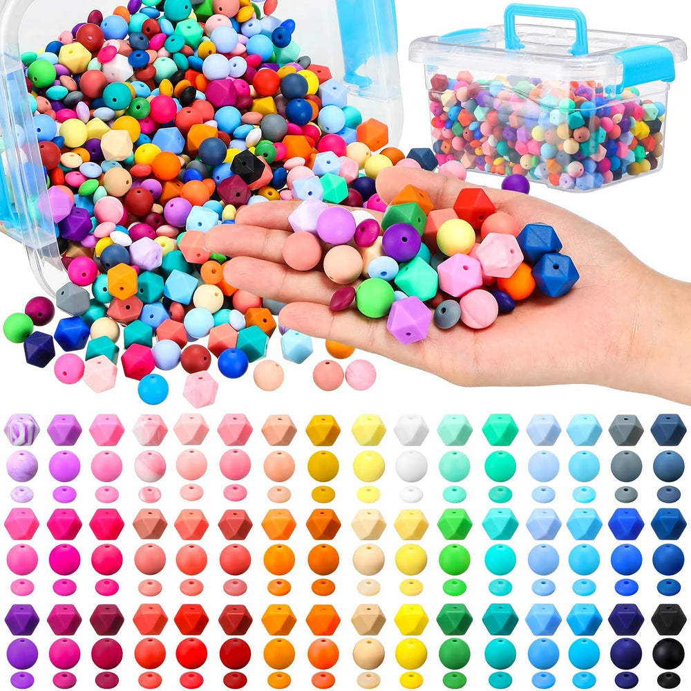 Hotop 1056 Pcs Silicone Beads for Keychain Making, 12/14 /15 mm 48 Colors