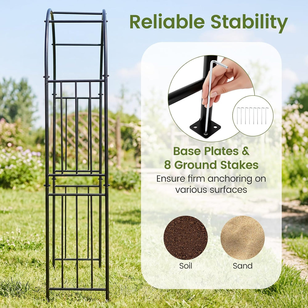 Giantex 86'' Metal Garden Arch, Outdoor Arbor Trellis with 8 Ground S...
