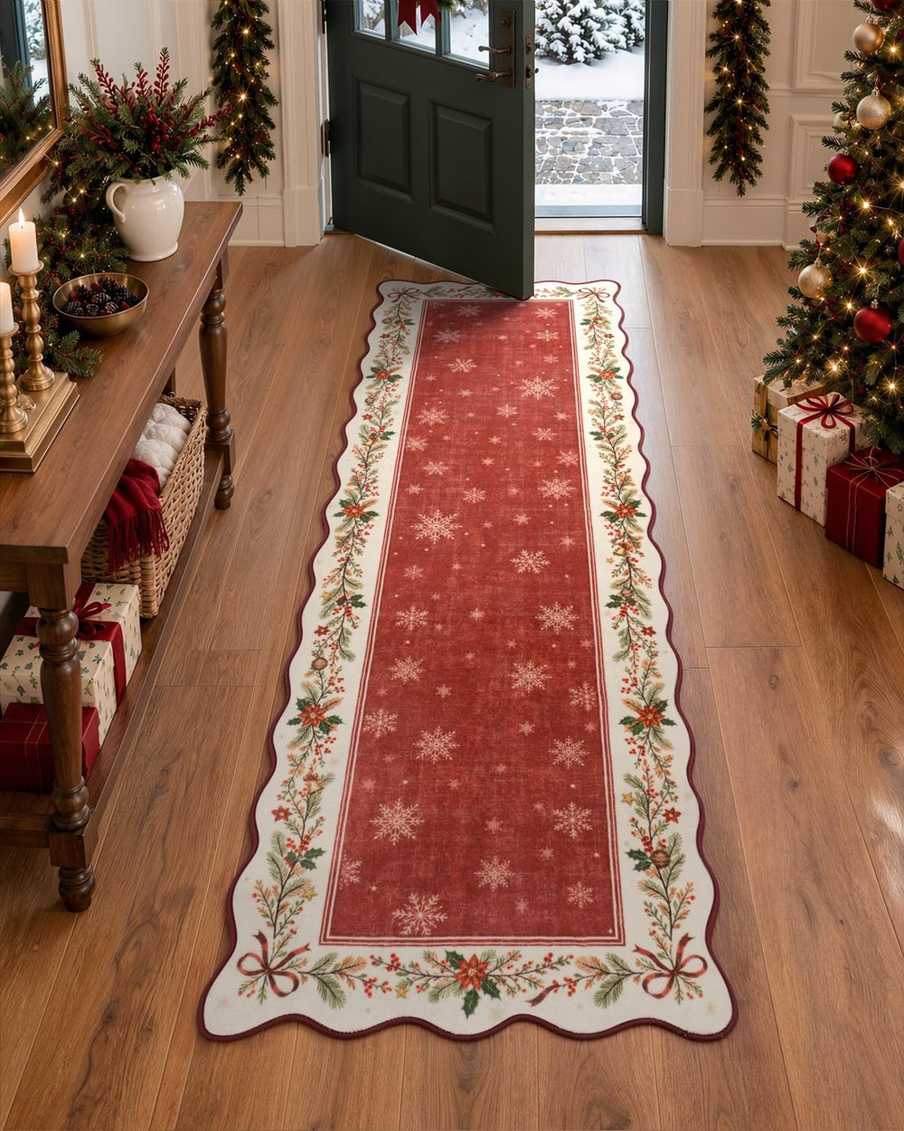 Lahome Christmas Runner Rug 2x6 Red, Washable Kitchen Carpet