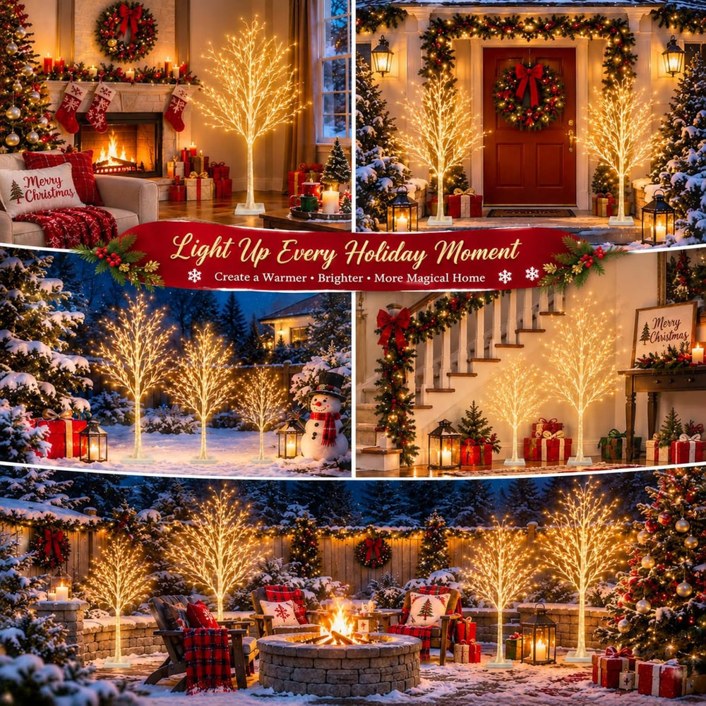 Aurelema 3 Pcs Lighted Birch Tree, 3ft 4ft 5ft, Warm White