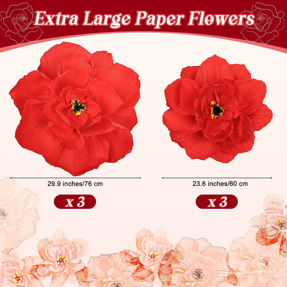 Aneco 6 Pcs Red Poppy Paper Flowers 3D Halloween Wizard Artificial Flowers