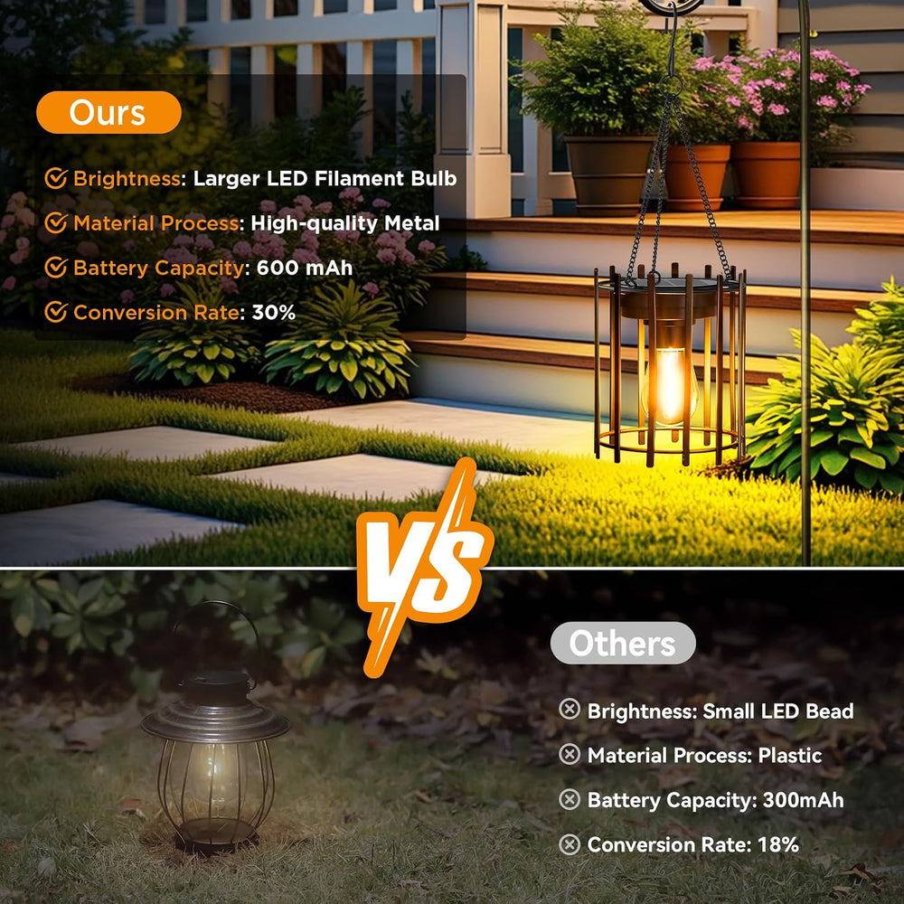 KOOPER Hanging Solar Lanterns Outdoor 2 Pack, Metal Waterproof Solar Lights