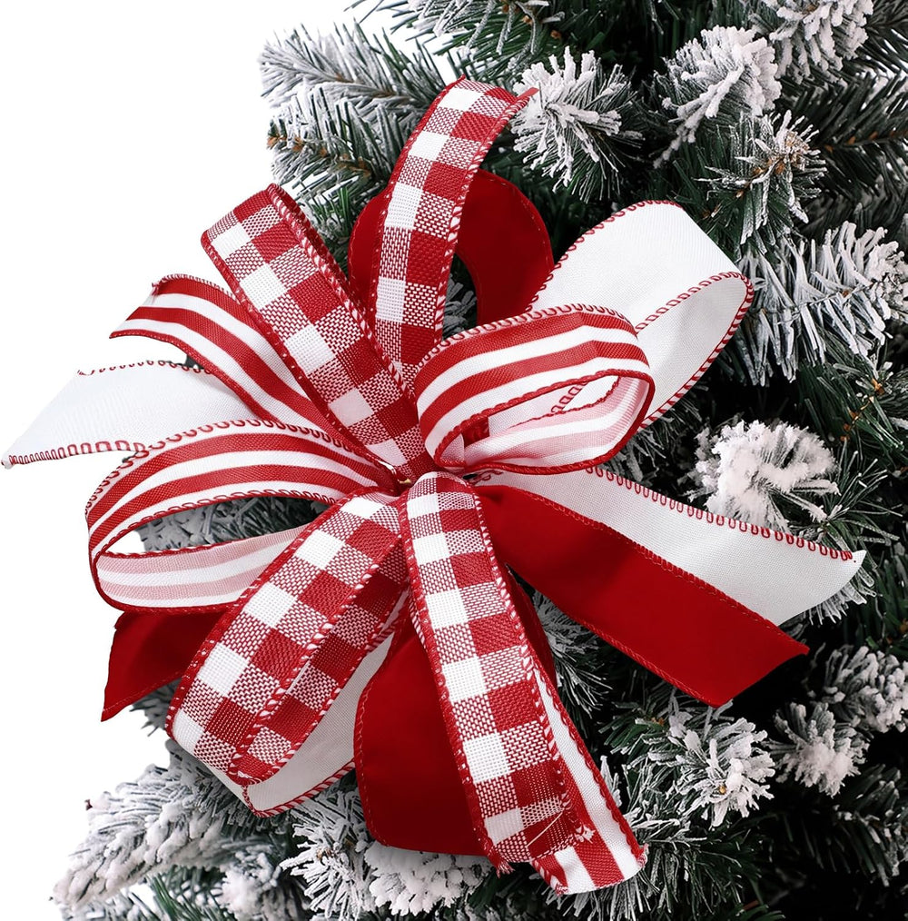 Liliful 8 Pack Red White Candy Christmas Tree Bow Ornaments 10x10 Inch