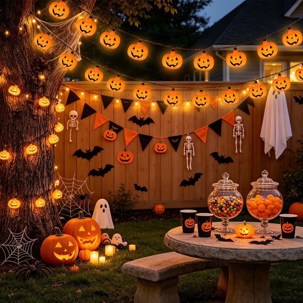 12Ft Halloween String Lights Plug in with 20 LED Pumpkin Lantern Lights, Nove...