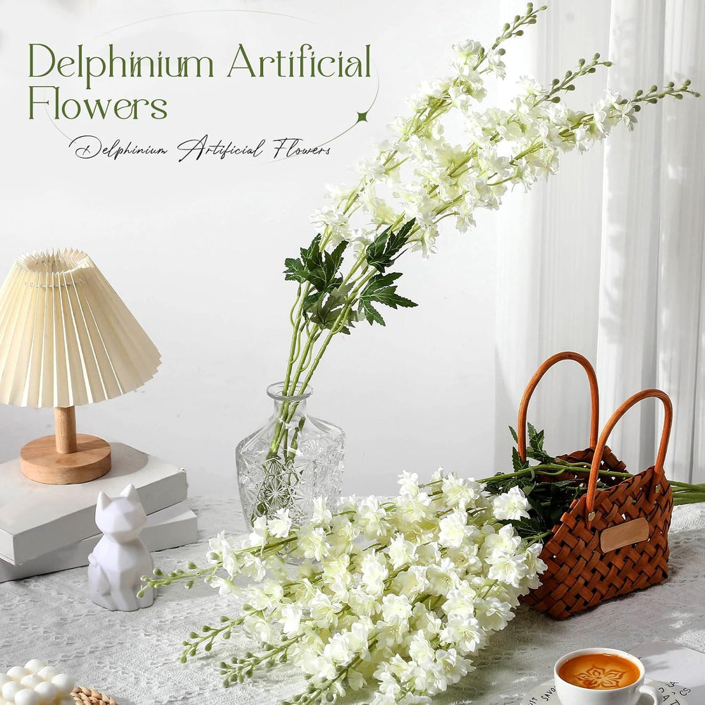 12 Pcs Delphinium Artificial Flowers 33" Stem,White