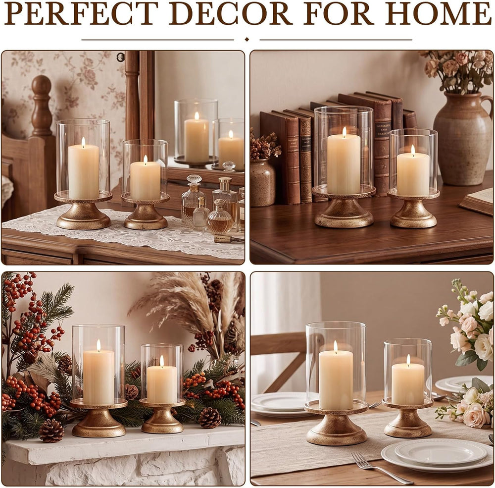 Set of 2 Hurricane Candle Holder with Glass Base,Elegant Style