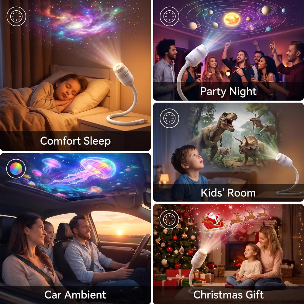 3-in-1 Galaxy Projector Night Light, 13 Discs, 6-Color Ambient Lamp