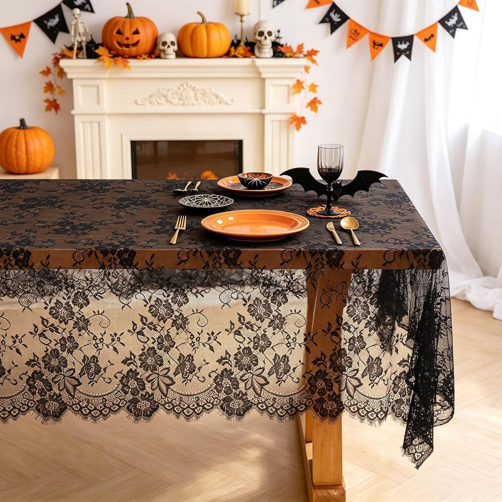 Lace Tablecloth 10FT Rectangle Wedding Overlay Black Halloween Fabric 2Pack