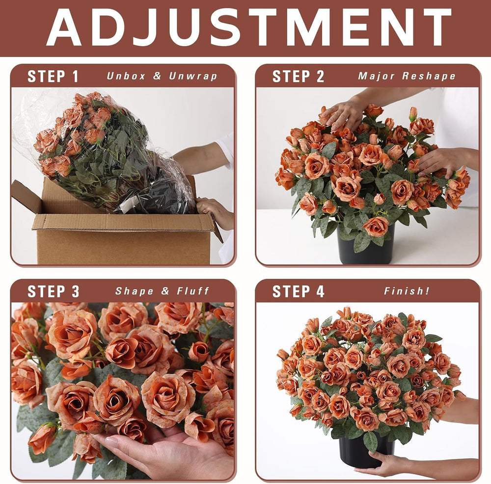 2Pcs Artificial Fall Rose Flower Topiary Tree for Front Porch Decor(Orange)