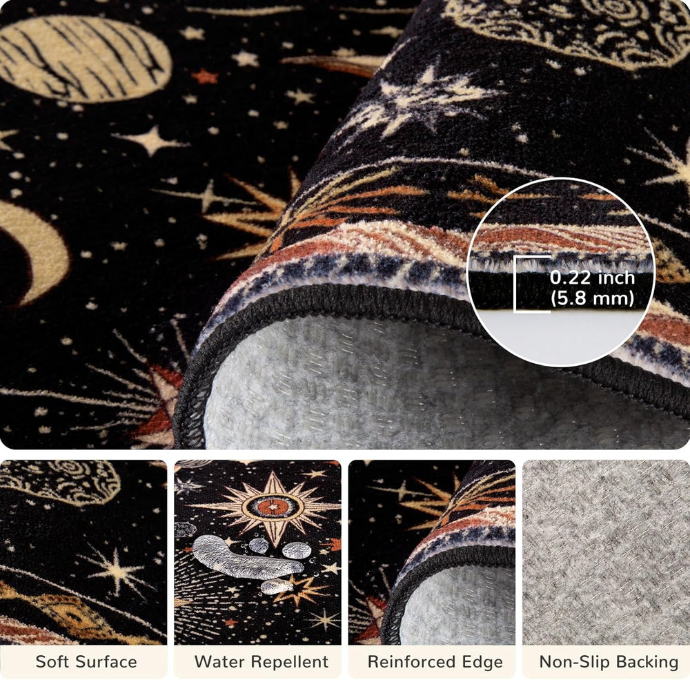 Vacuum-Friendly, 5x7 Washable Area Rug, Black Gold Beige Red
