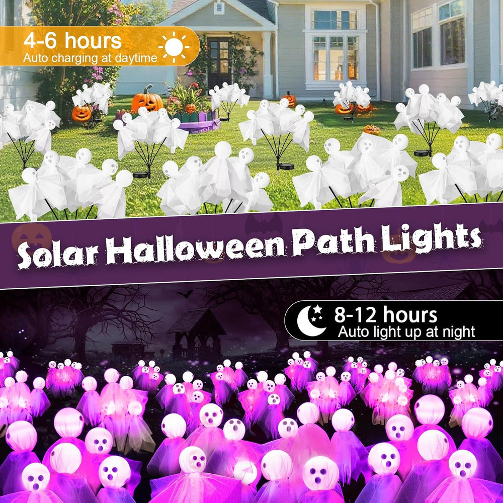 4 Pack Halloween Decorations Outdoor, Solar Scary Ghosts Lights, Purple