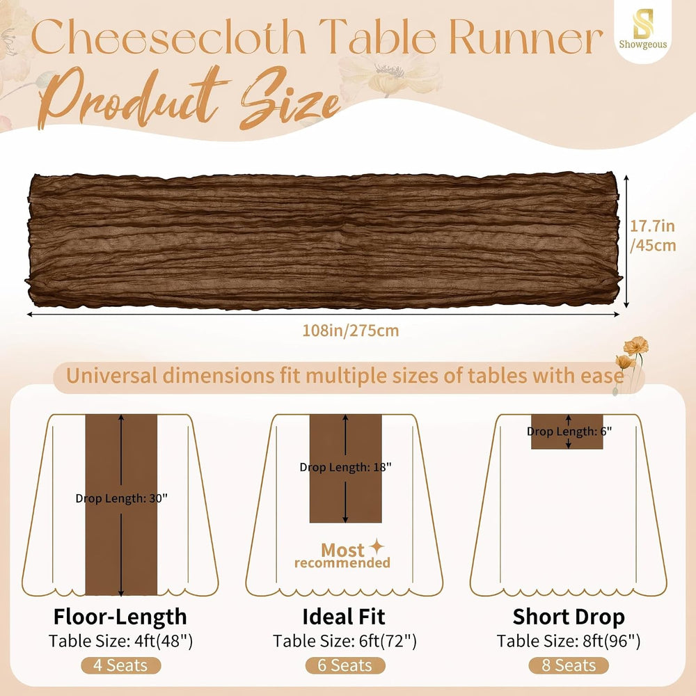 24 Pack Brown Cheesecloth Table Runner 17x108 Inches Boho Home Decor