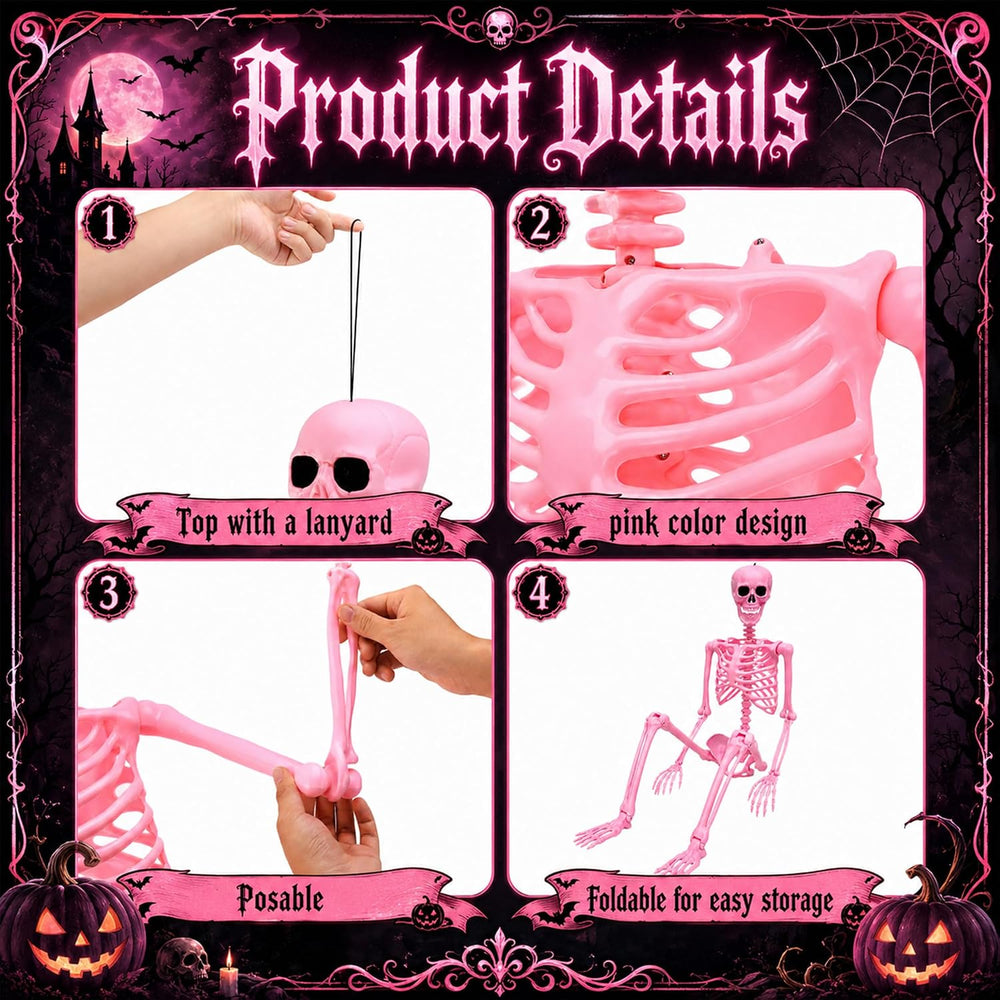 Watayo 5.5 Ft Halloween Pink Skeleton Large Decoration with Movable Joints