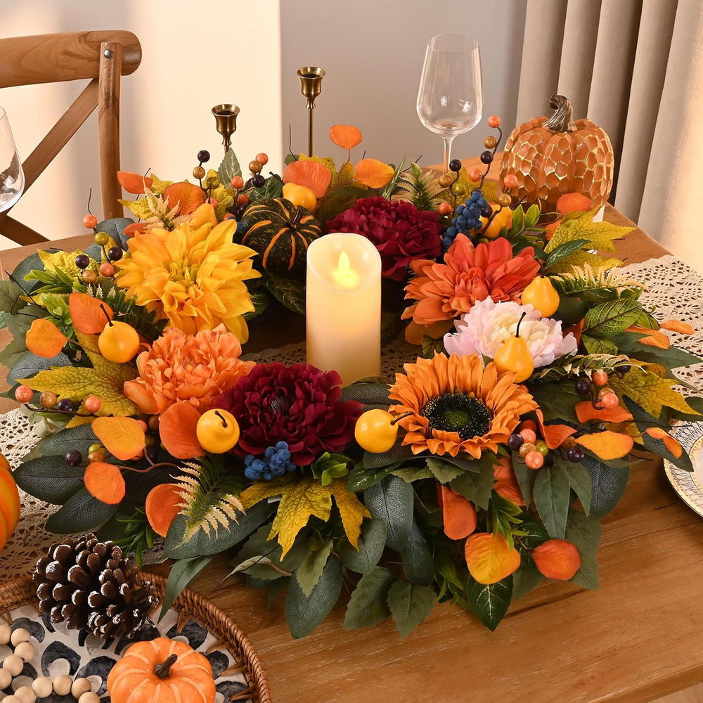 Waipfaru 2Pcs 26 in Harvest Fall Wreaths for Front Door Decor with Pumpkin