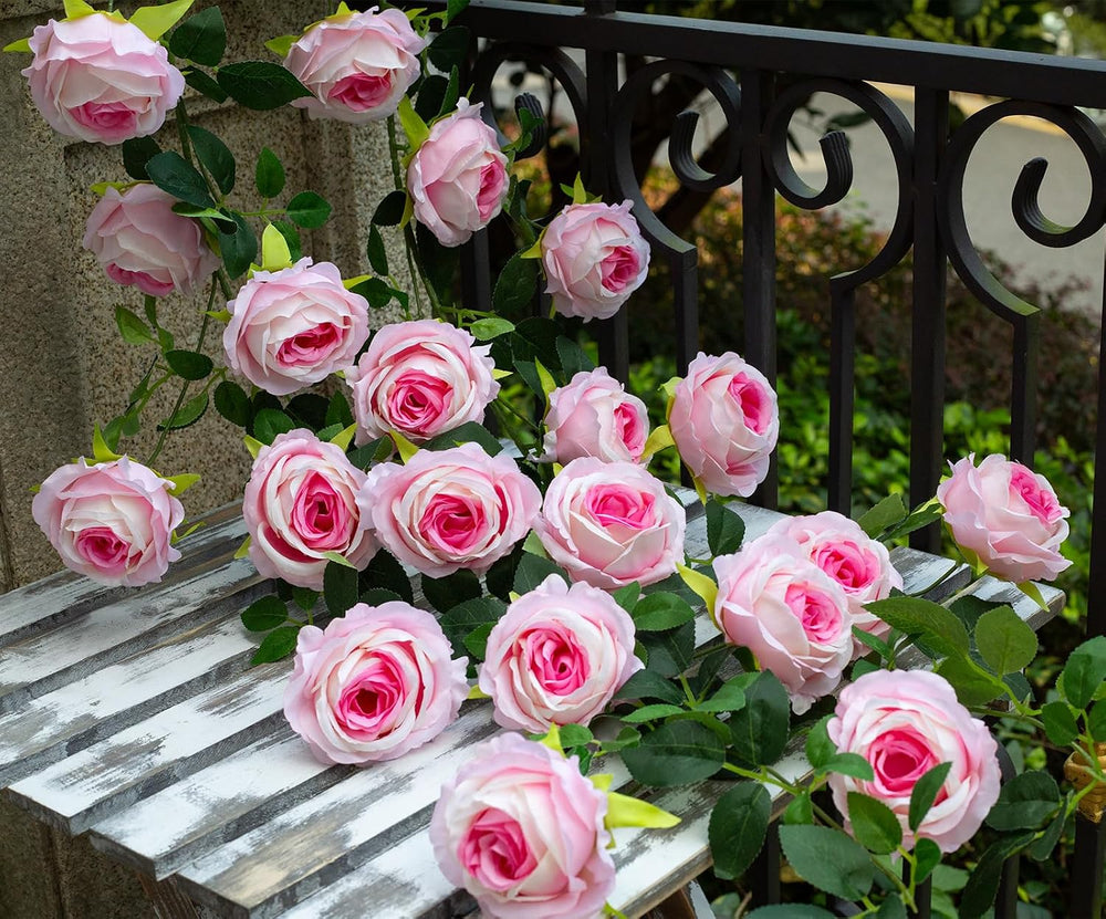 2Pcs 12Ft Bendable Flower Garland Faux Rose Vine for Wedding Decor,Pink