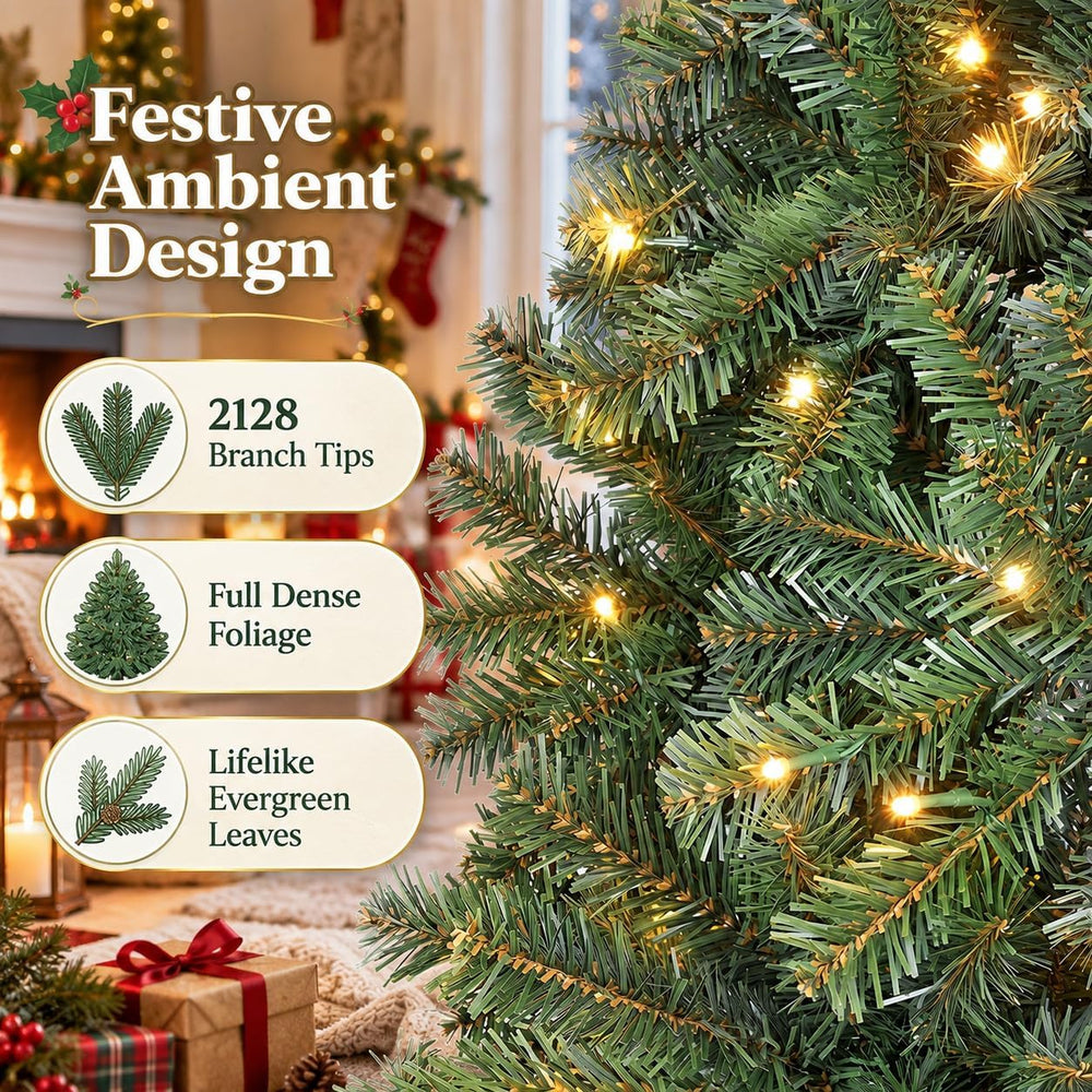 COSTWAY 8FT Pre-lit Artificial Christmas Tree w/750 LED Lights, Easy Setup